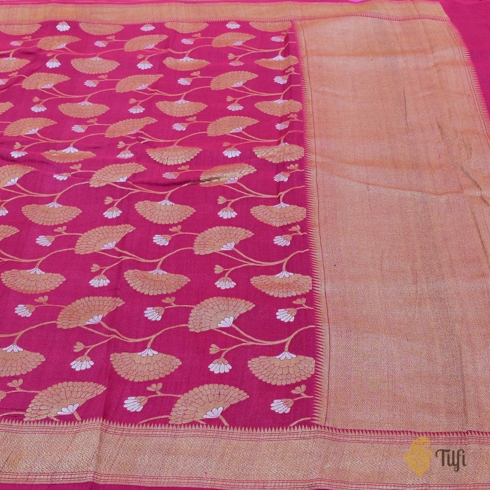 Rani Pink Pure Tussar Georgette Silk Banarasi Handloom Saree