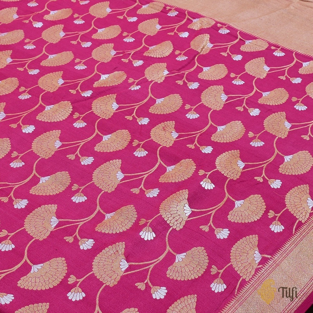 Rani Pink Pure Tussar Georgette Silk Banarasi Handloom Saree