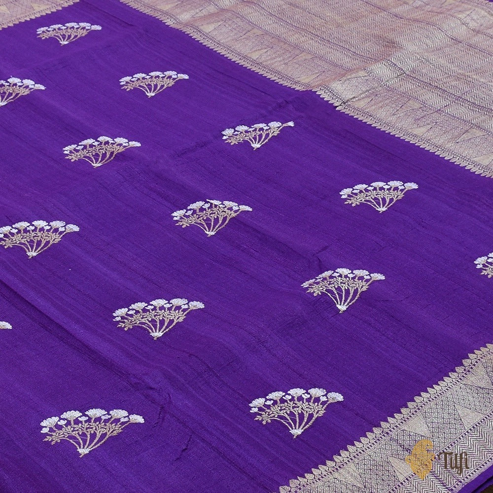 Purple Pure Tussar Georgette Silk Banarasi Handloom Saree