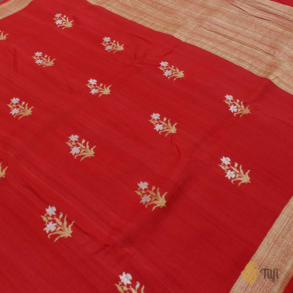 Red Pure Tussar Georgette Silk Banarasi Handloom Saree