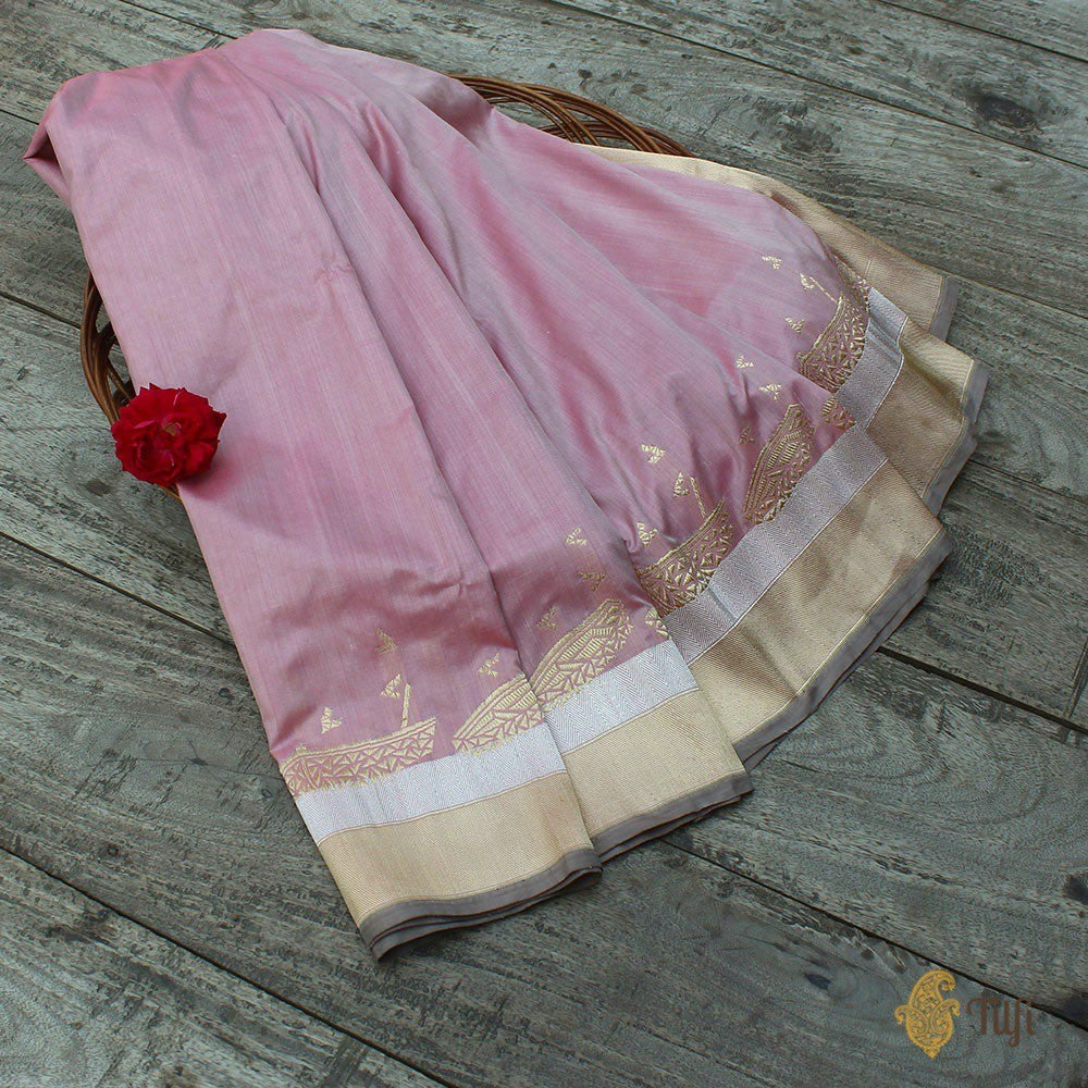 Pink Pure Katan by Chinia Silk Banarasi Handloom Saree