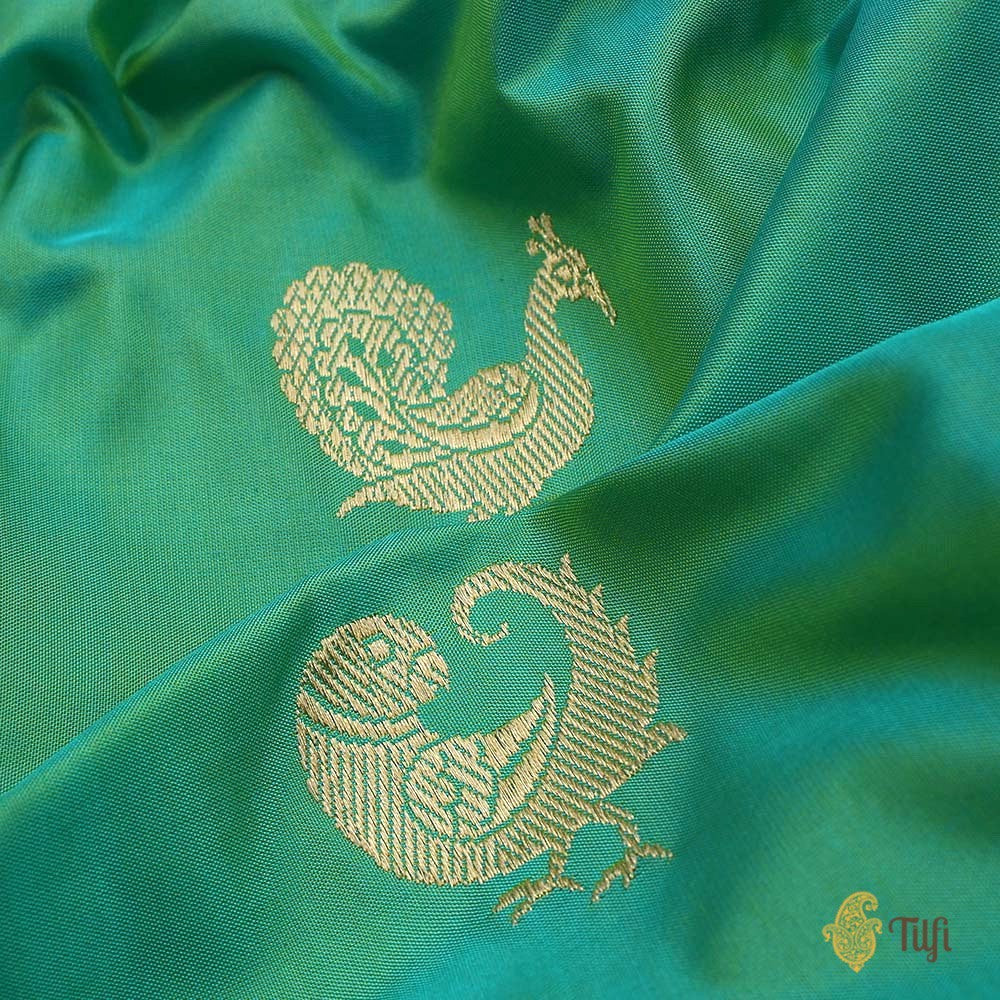 Blue-Green Pure Katan Silk Banarasi Paithani Handloom Saree