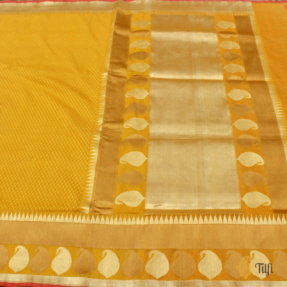 Yellow Pure Silk Georgette Handwoven Banarasi Saree