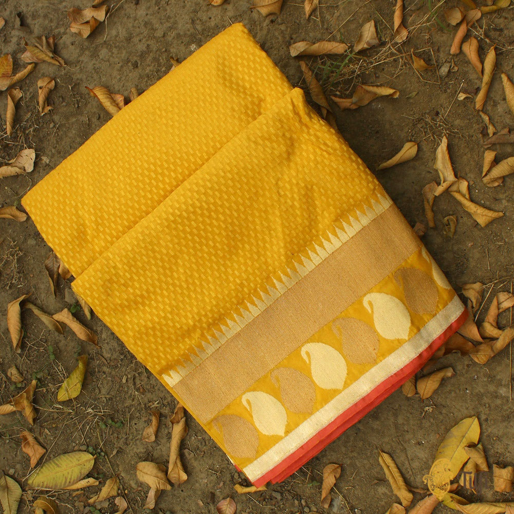 Yellow Pure Silk Georgette Handwoven Banarasi Saree