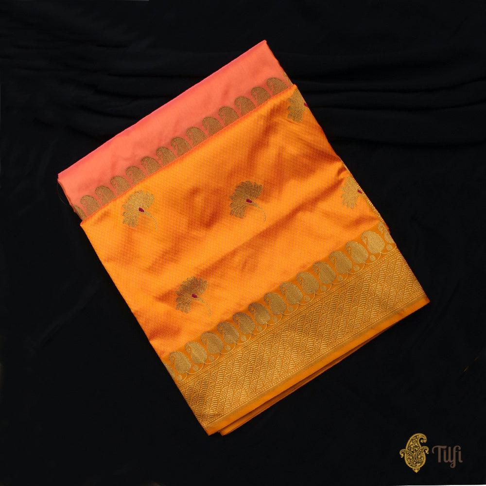 Pink-Orange Pure Katan Silk Banarasi Handloom Saree