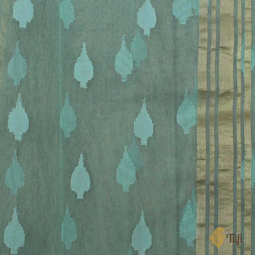 Light Blue Pure Kora Silk Net Banarasi Handloom Saree