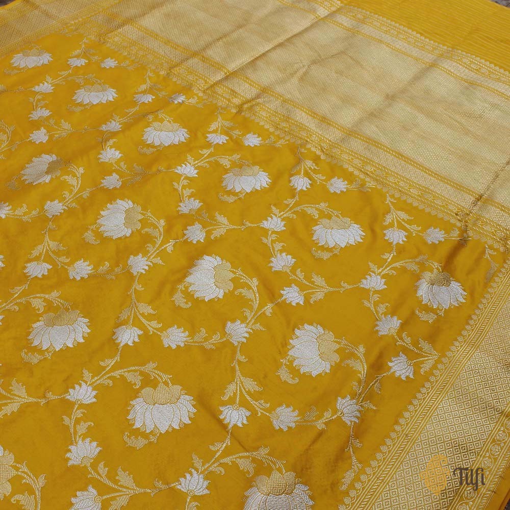 Yellow Pure Katan Silk Banarasi Handloom Kadwa Saree