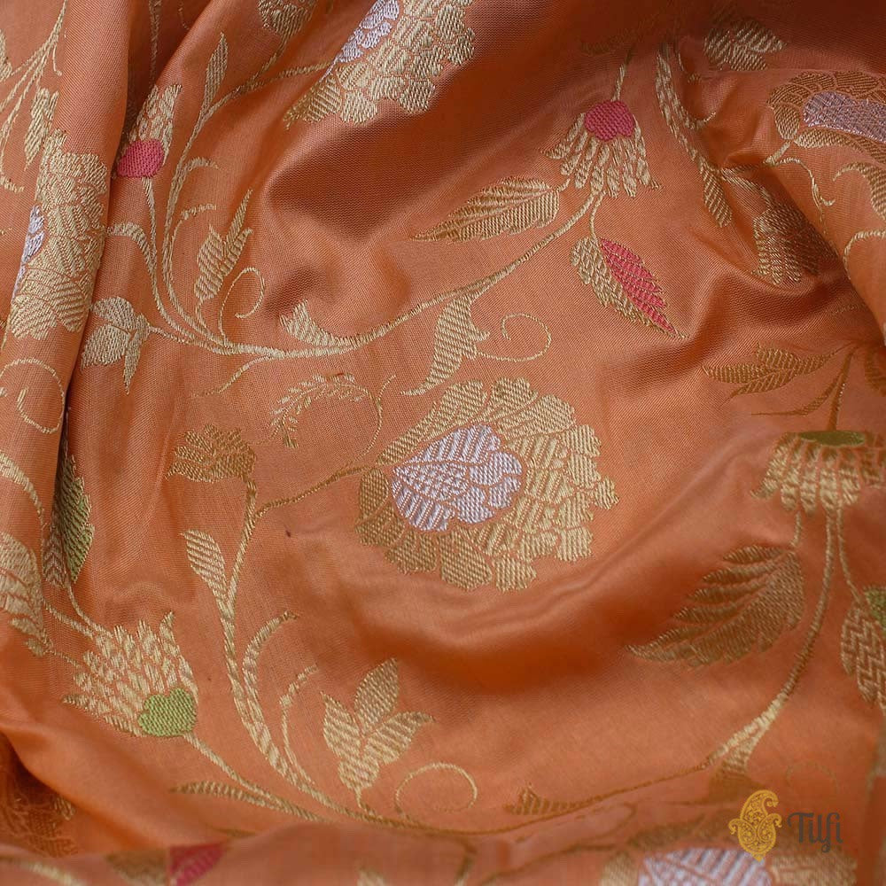 Peach Pure Katan Silk Banarasi Handloom Saree