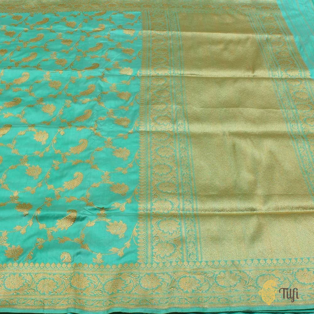Ferozi Blue Pure Katan Silk Banarasi Handloom Saree