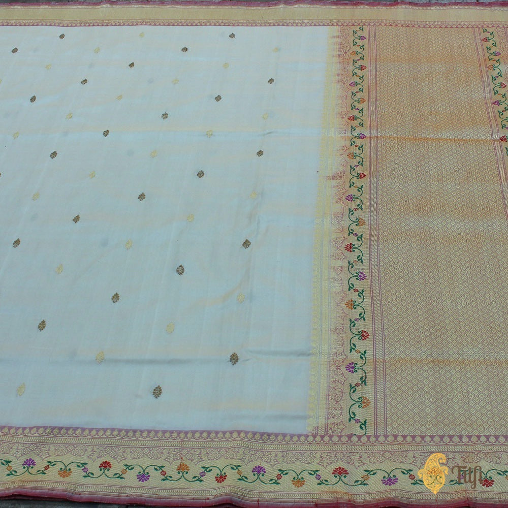 Off-White Pure Katan Silk Banarasi Handloom Saree