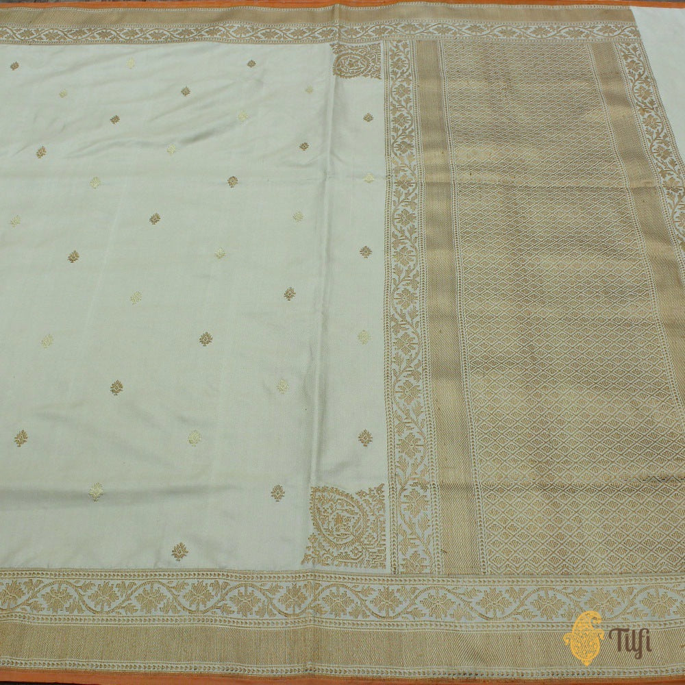 Off-White Pure Katan Silk Ektara Banarasi Handloom Saree