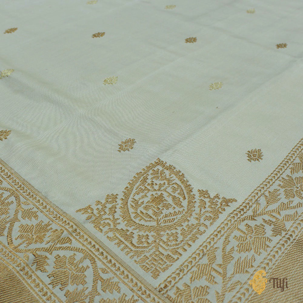 Off-White Pure Katan Silk Ektara Banarasi Handloom Saree