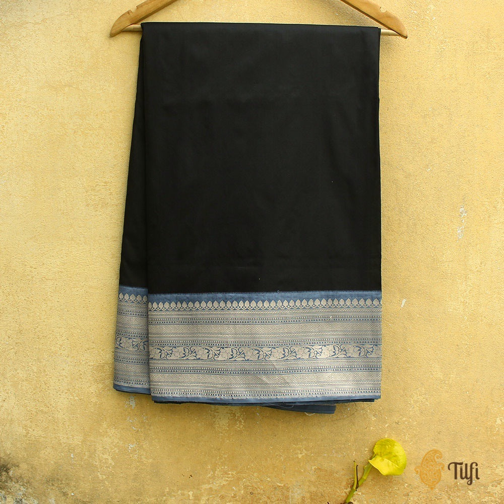 Black-Greyish Blue Pure Katan Silk Banarasi Kadiyal Handloom Saree