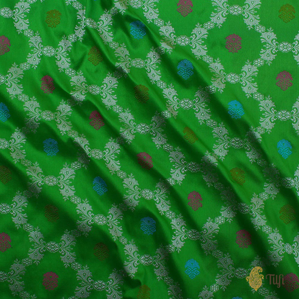 Parrot Green-Pink Pure Katan Silk Banarasi Handloom Saree