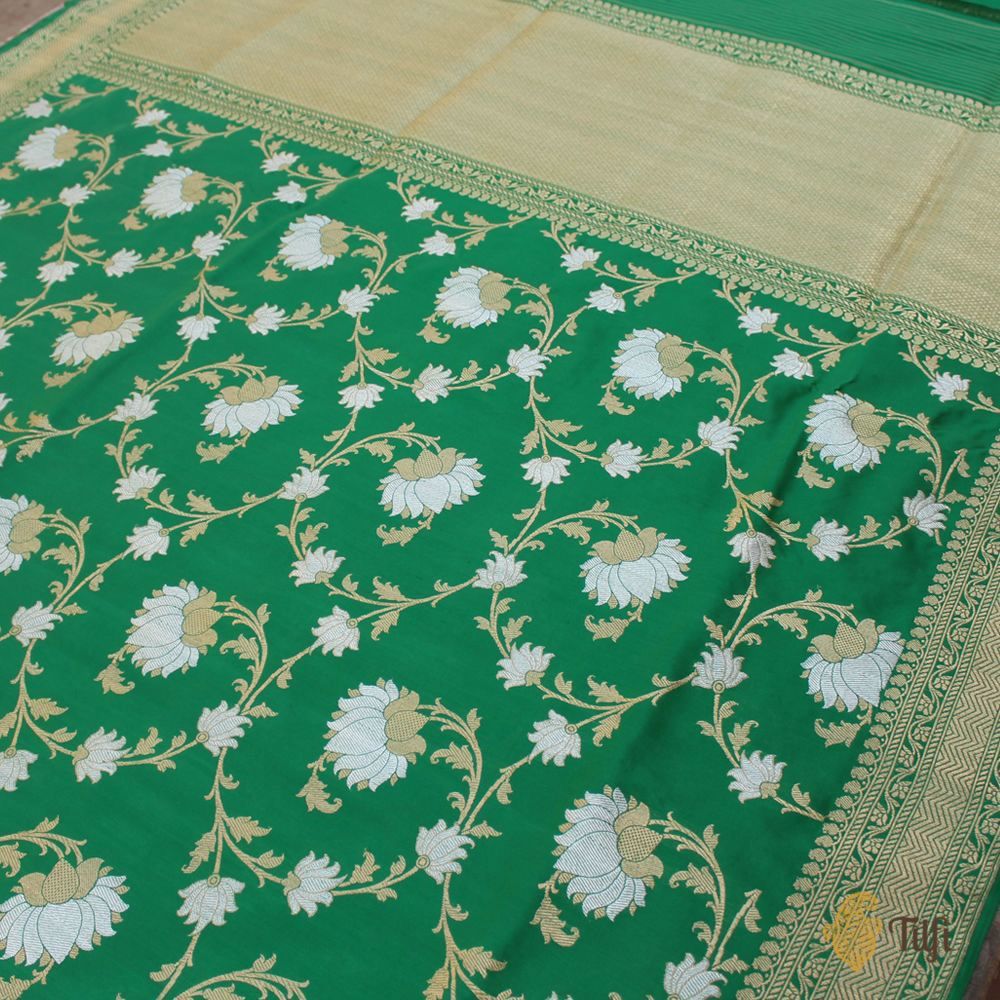 Dark Green Pure Katan Silk Banarasi Handloom Kadwa Saree