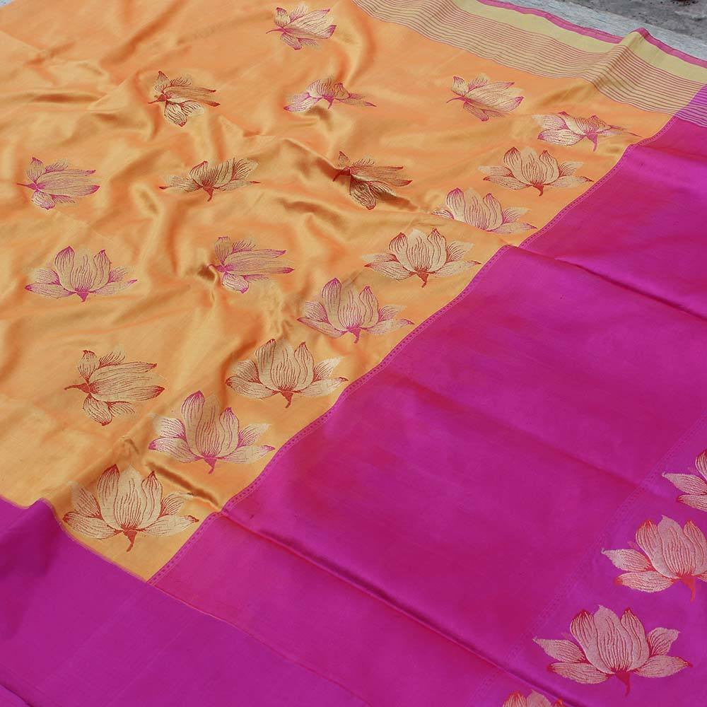 Orange-Yellow Pure Katan Silk Handloom Banarasi Saree