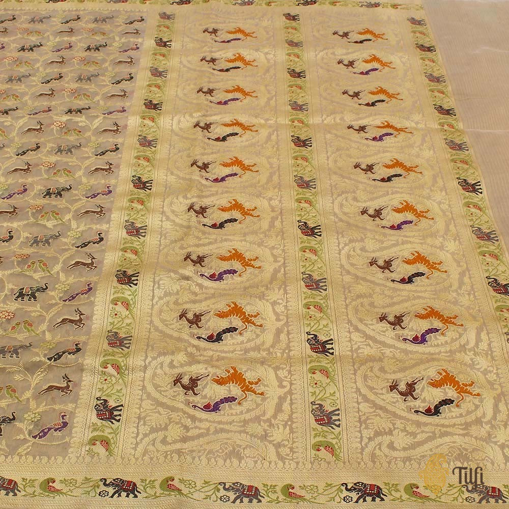 Light Gold Pure Kora Silk Tissue Real Zari Banarasi Handloom Saree