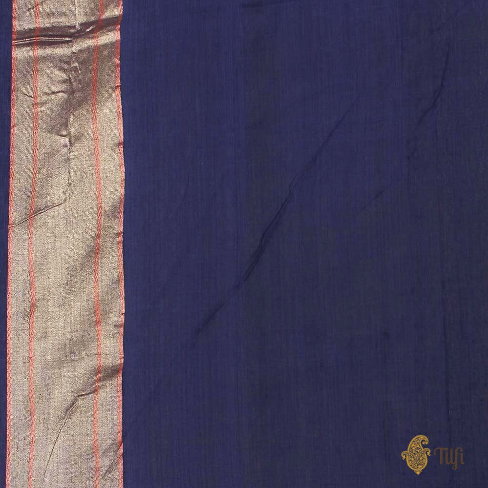 Navy Blue Pure Cotton Real Zari Banarasi Handloom Saree