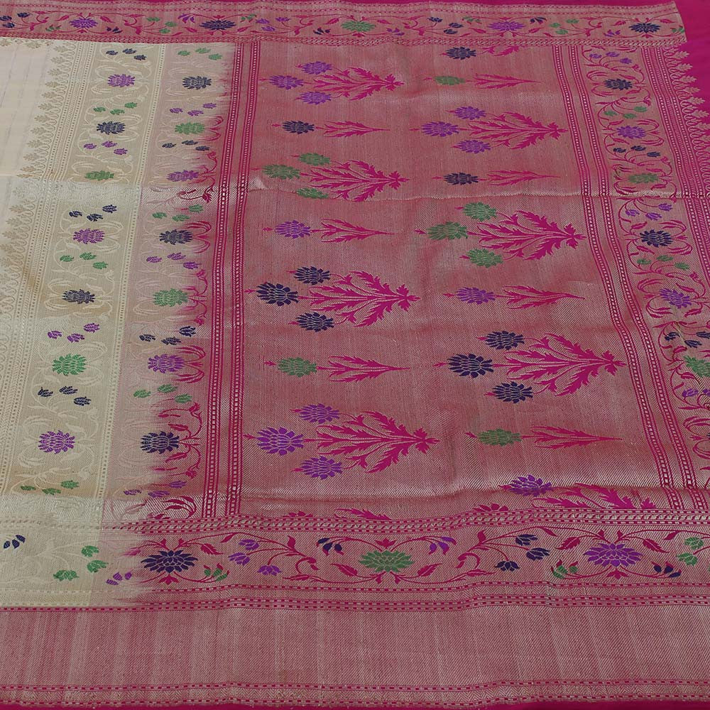 Beige Pure Katan Silk Banarasi Paithani Handloom Saree