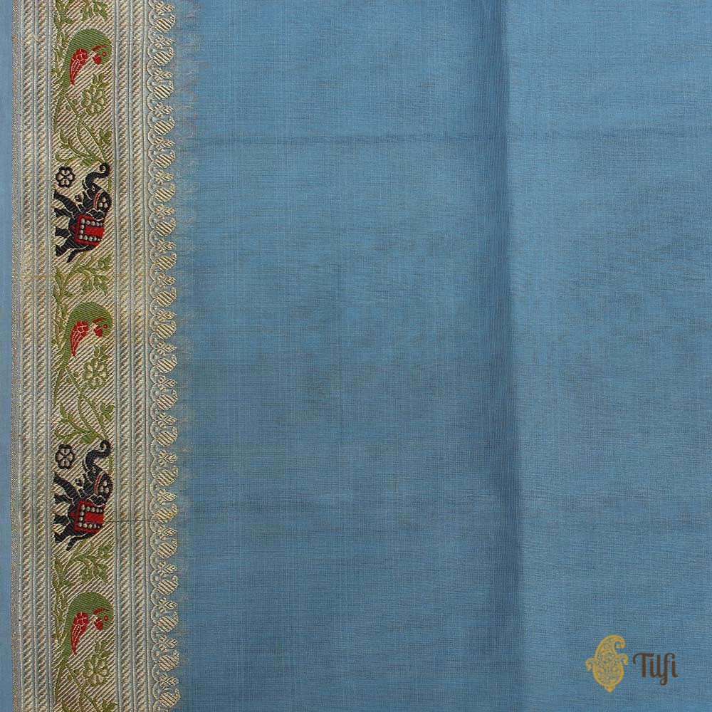 Light Blue Pure Kora Silk Real Zari Banarasi Handloom Saree