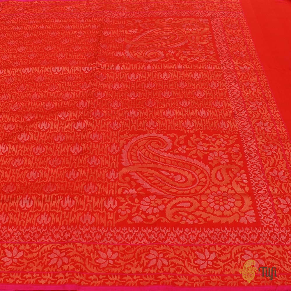 Red Pure Katan Silk Ektara Real Zari Banarasi Handloom Saree