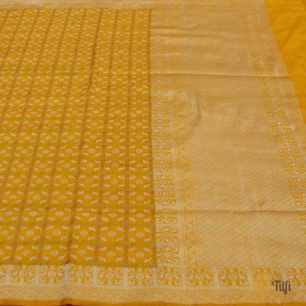 Yellow Pure Katan Silk Real Zari Banarasi Handloom Saree