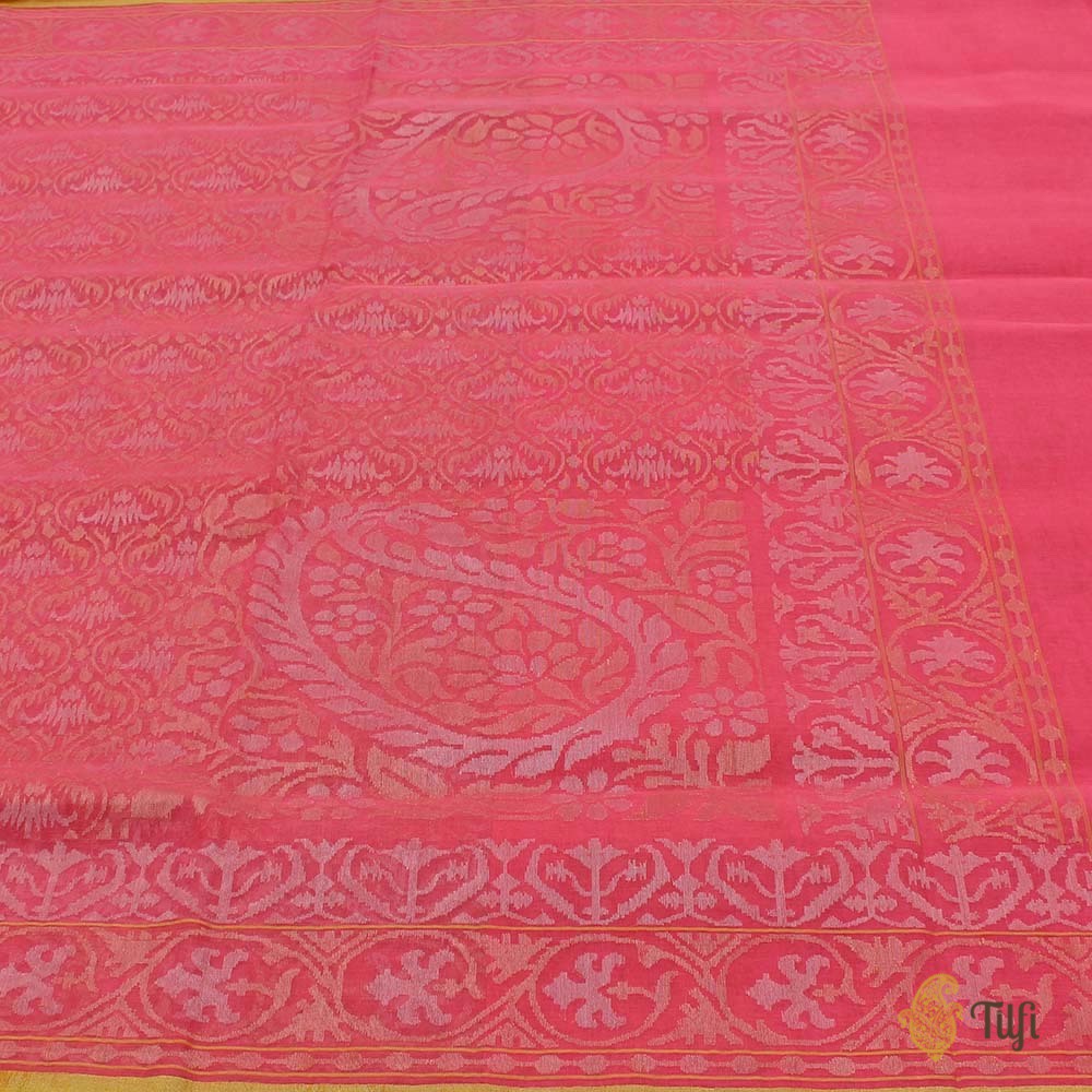 Gajri Pink Pure Cotton Real Zari Banarasi Handloom Saree