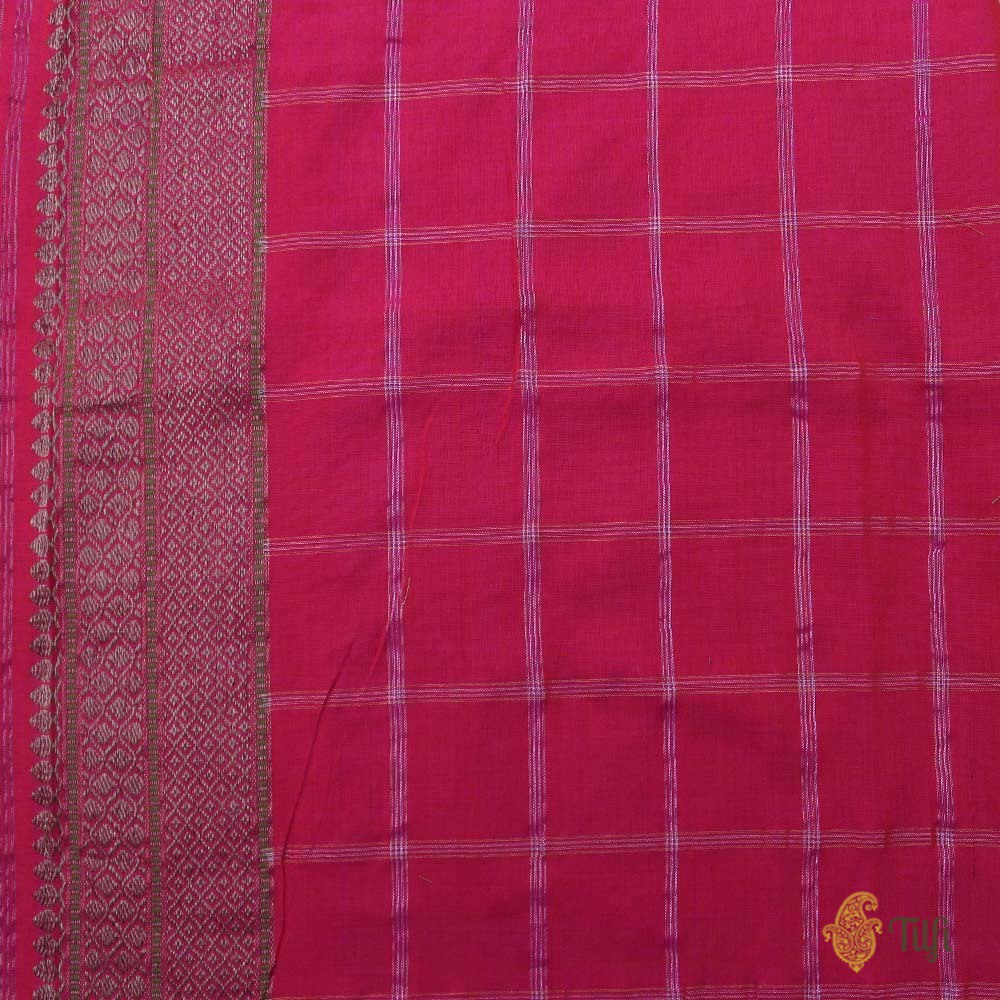 Rani Pink-Red Pure Ektara Cotton Banarasi Handloom Saree