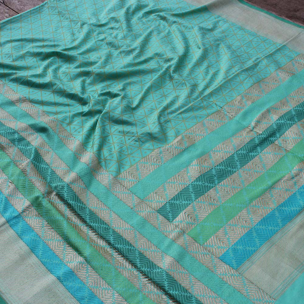 Light Turquoise Blue Pure Katan Silk Banarasi Handloom Saree