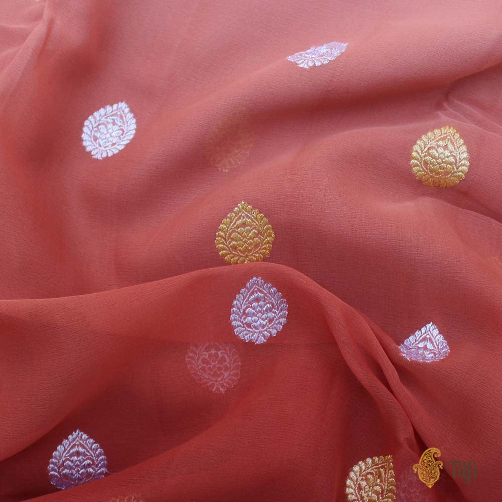 Old Rose Pink-Rosy Brown Ombr√© Pure Georgette Banarasi Handloom Saree