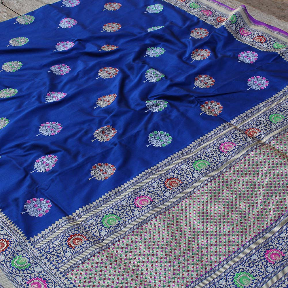 Midnight Blue Pure Katan Silk Banarasi Handloom Saree