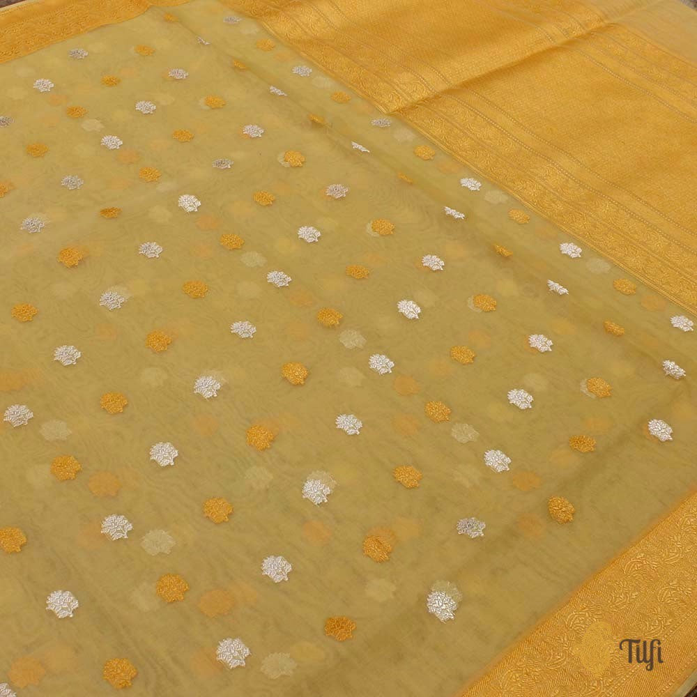 Yellow Pure Kora Silk Handloom Banarasi Saree