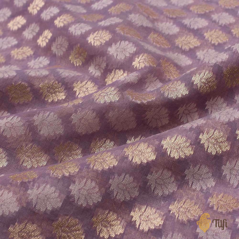 Mauve Pure Kora Silk by Cotton Banarasi Handloom Saree