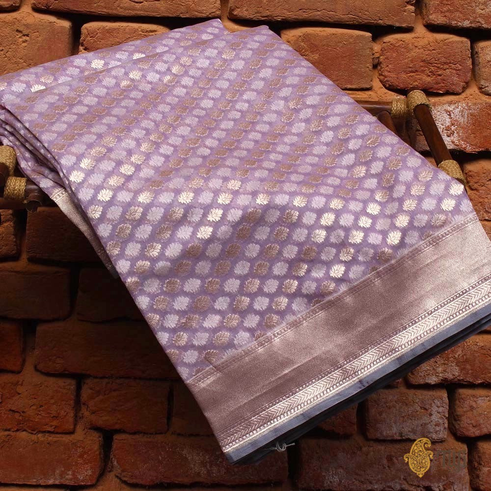 Mauve Pure Kora Silk by Cotton Banarasi Handloom Saree