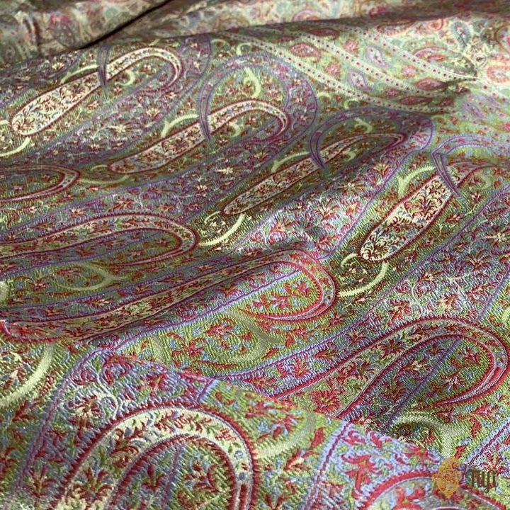 Ecru Pure Soft Satin Silk Tanchoi Jamawar Banarasi Handloom Saree
