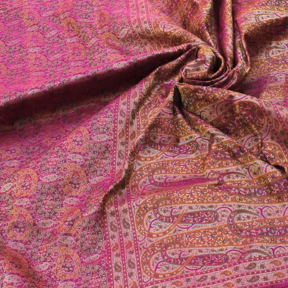 Rani Pink Pure Soft Satin Silk Tanchoi Jamawar Banarasi Handloom Saree