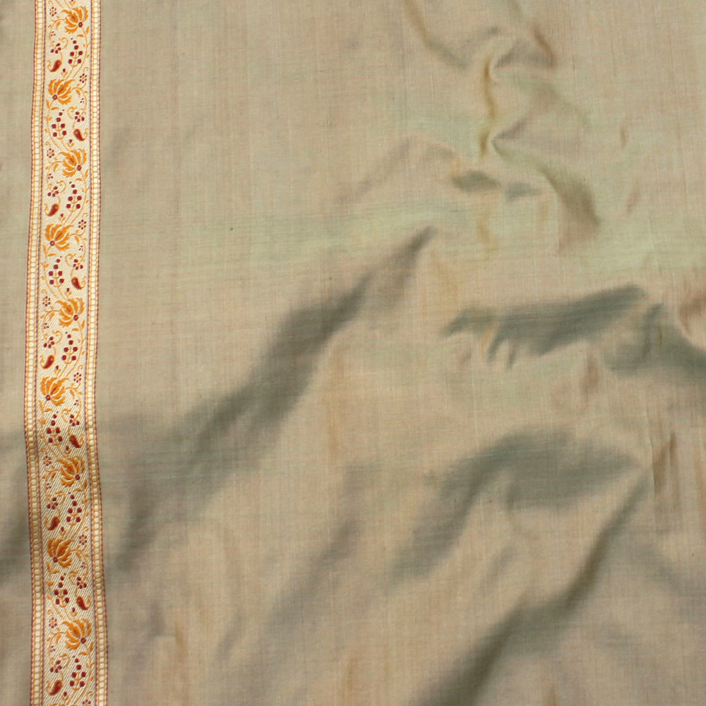 Sage Green-Beige Pure Soft Satin Silk Tanchoi Jamawar Banarasi Handloom Saree