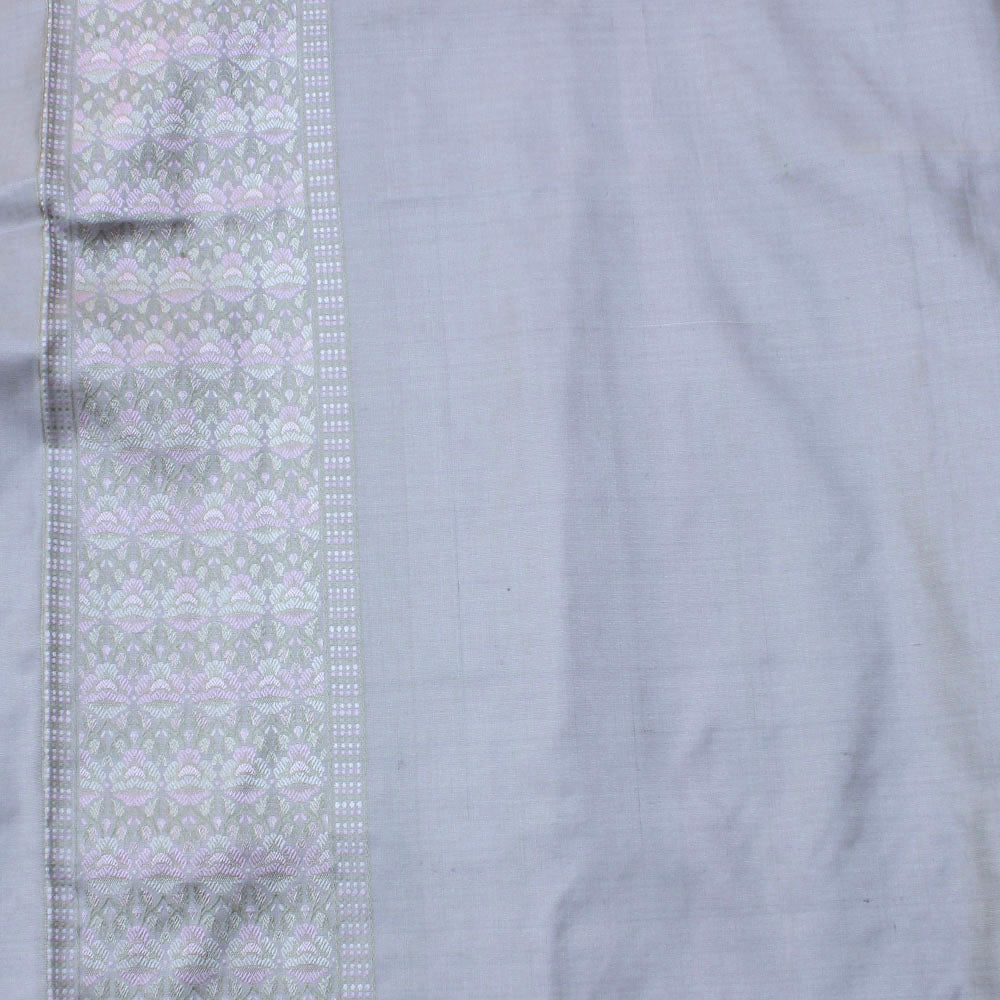 Light Grey Pure Soft Satin Silk Banarasi Handloom Saree