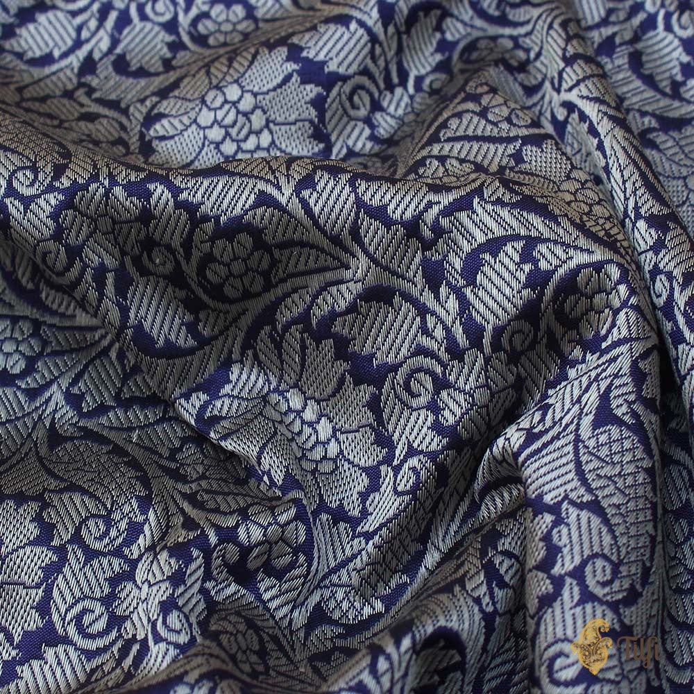 Navy Blue-Grey Pure Katan Silk Banarasi Handloom Saree