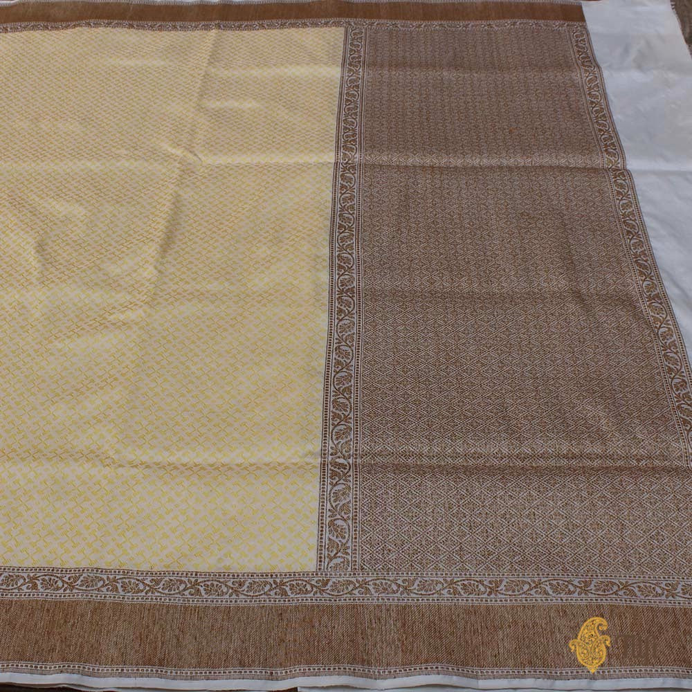 Cream-Yellow Pure Katan Silk Handwoven Banarasi Saree