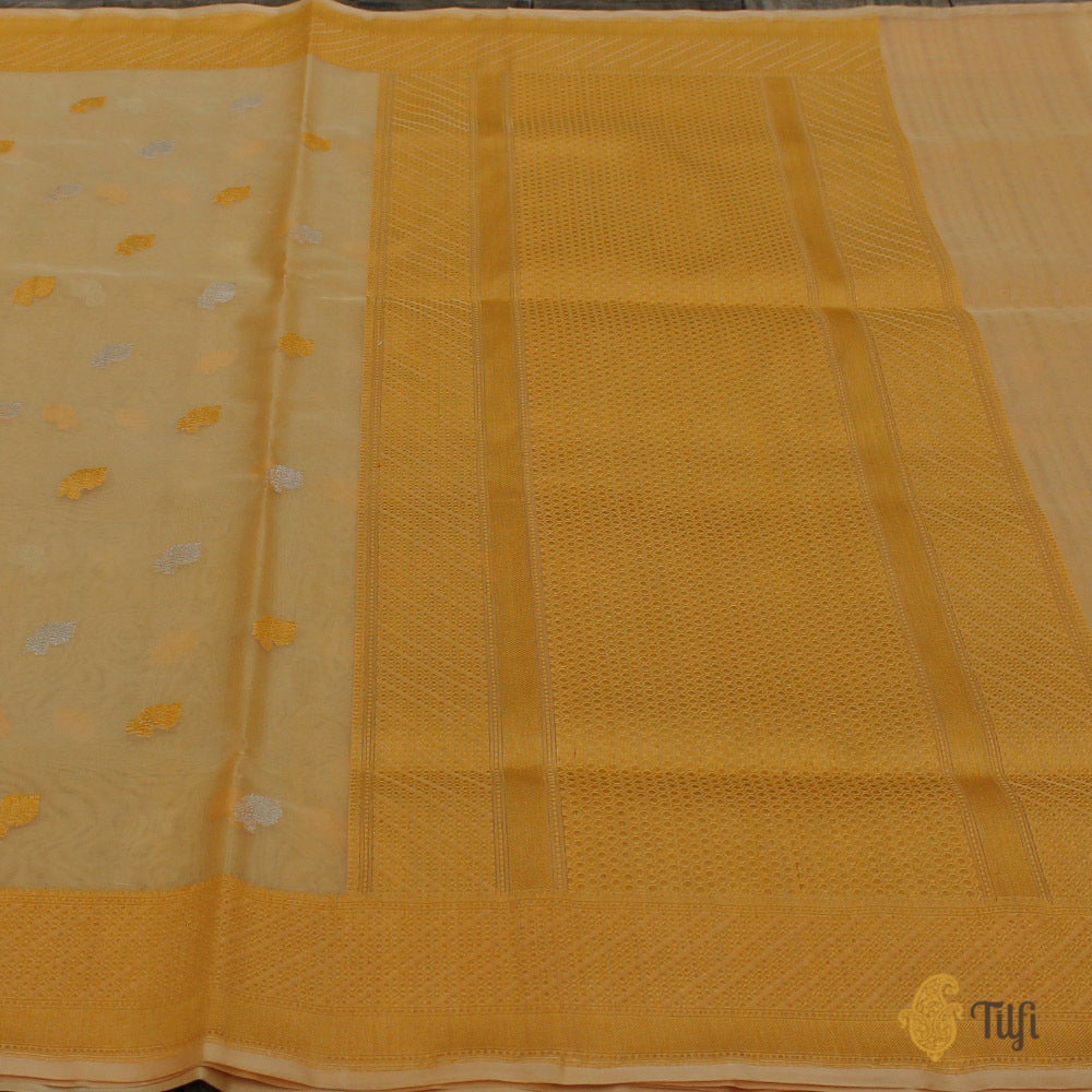 Light Yellow Pure Kora Silk Handloom Banarasi Saree