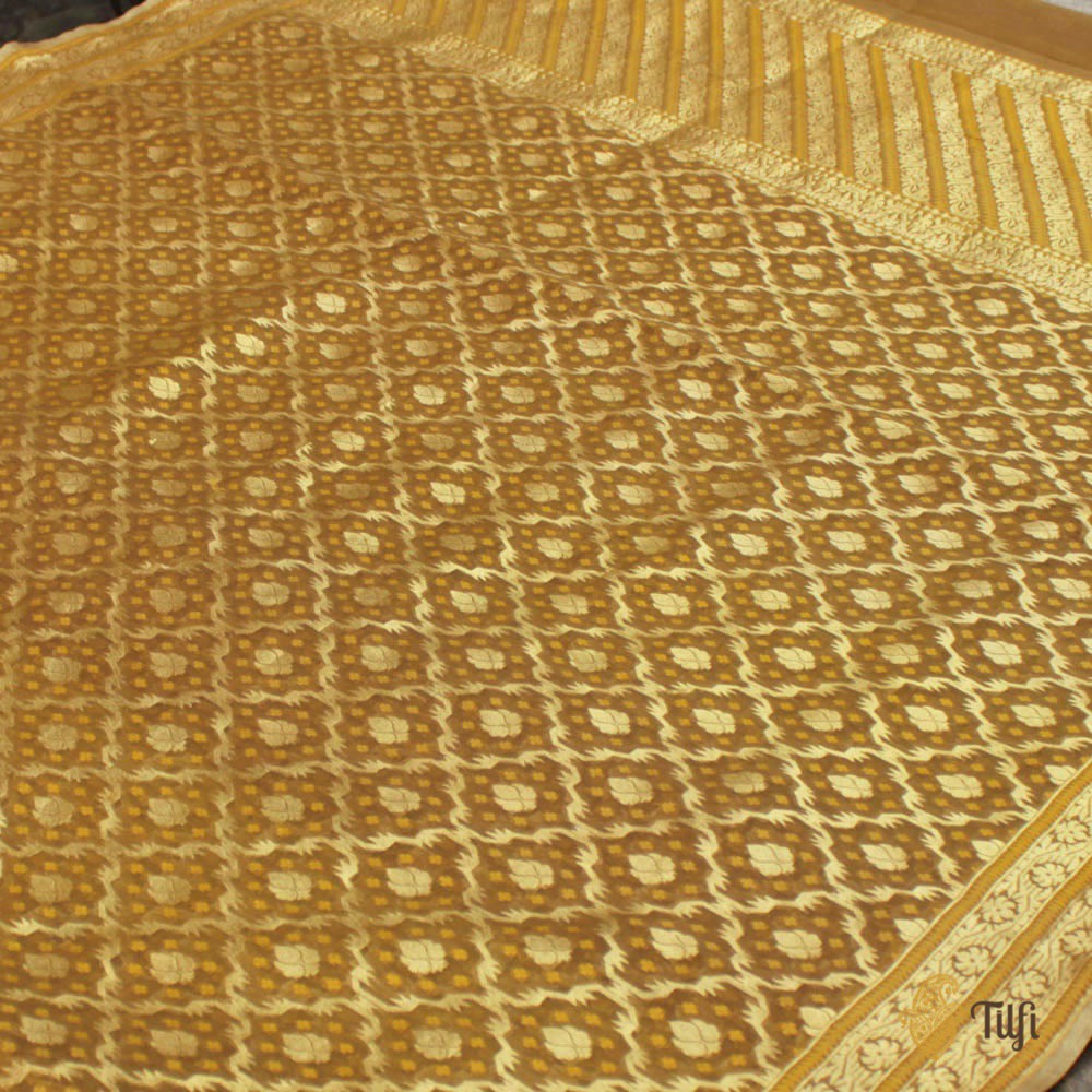 Dark Mustard Pure Kora Silk by Cotton Banarasi Handloom Saree