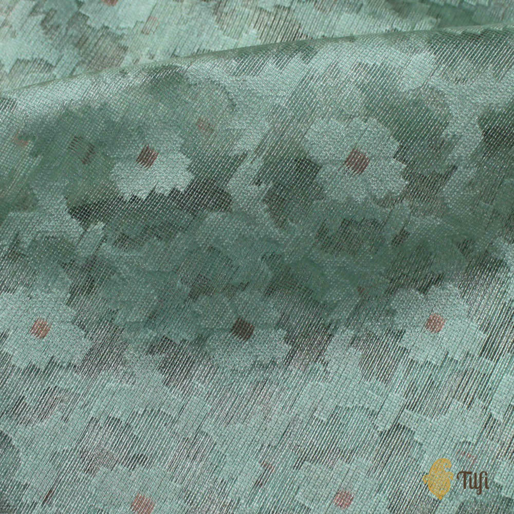 Mint Blue Pure Kora Silk Tissue Net Banarasi Handloom Saree