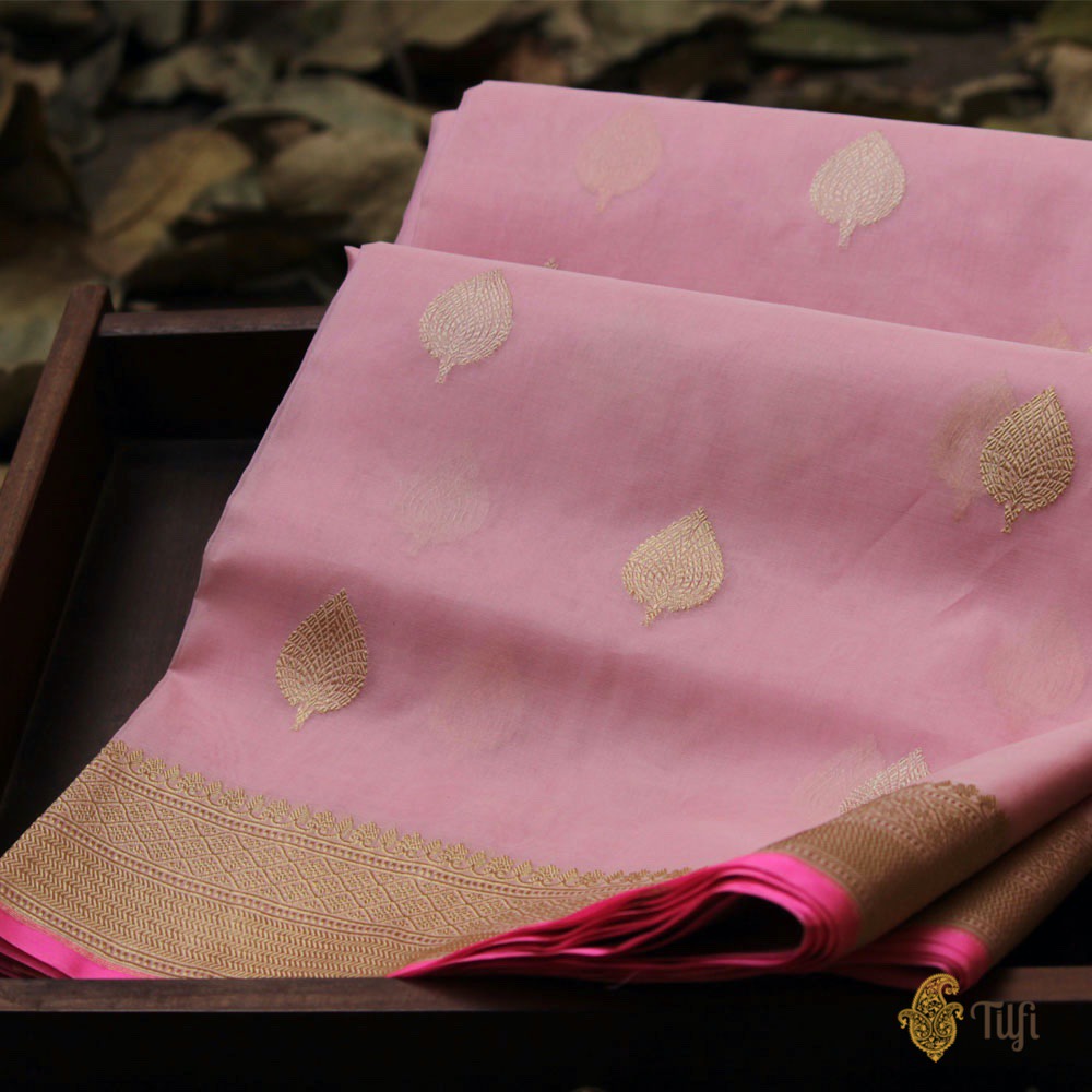 Pink Pure Kora Silk Handwoven Banarasi Saree