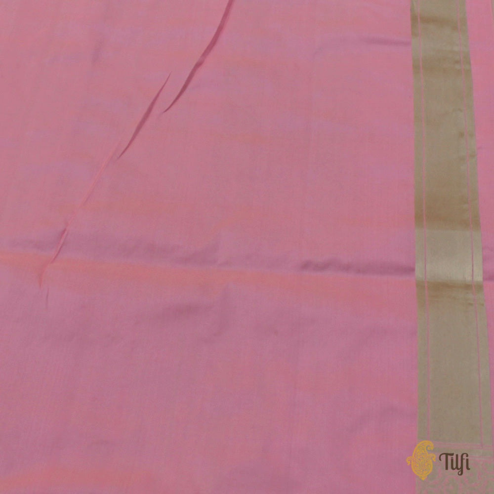 Ivory-Pink Pure Katan Silk Banarasi Handloom Saree