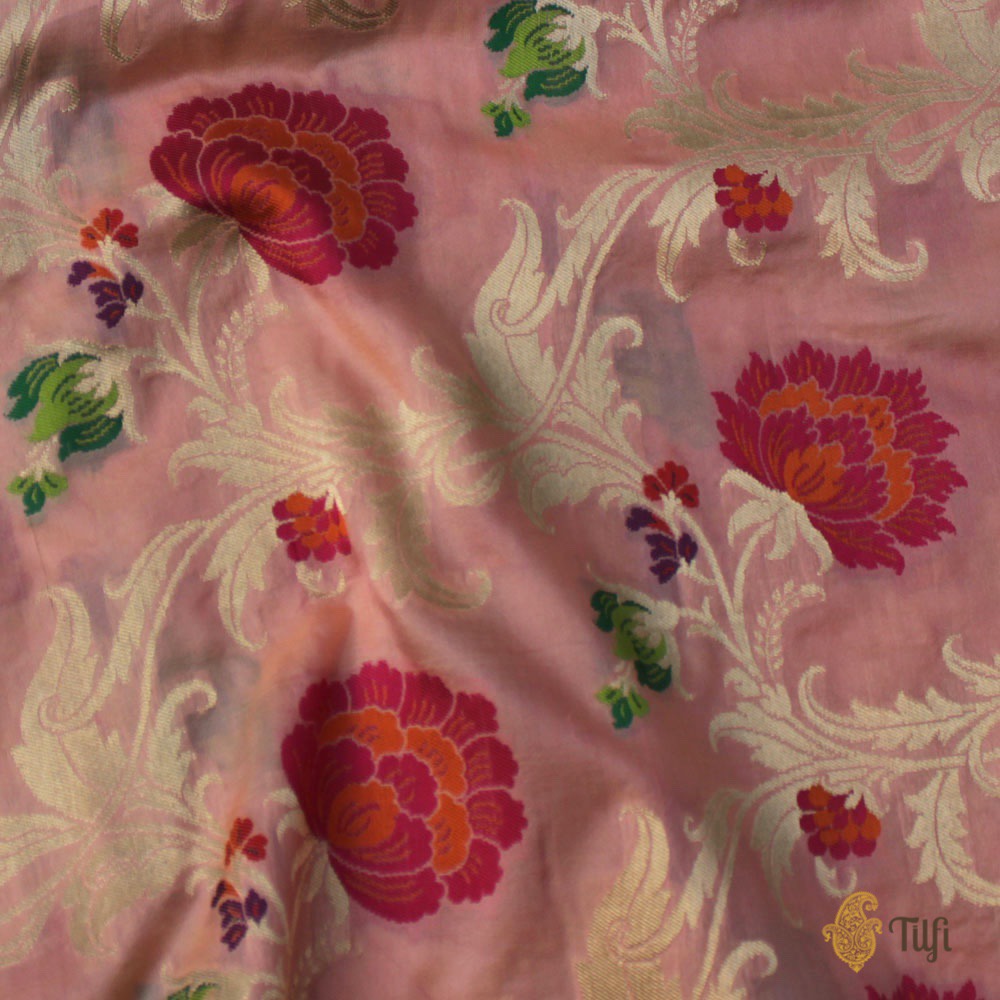 Ivory-Pink Pure Katan Silk Banarasi Handloom Saree