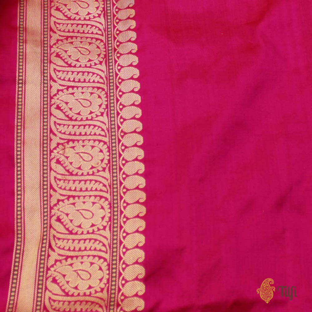 Pre-Order: &#39;Ragini&#39; Red-Rani Pink Pure Katan Silk Banarasi Handloom Saree