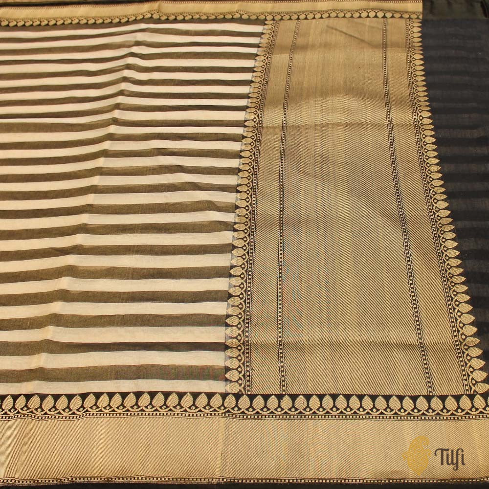 Black-Off-White Pure Cotton Tissue Banarasi Handloom Saree