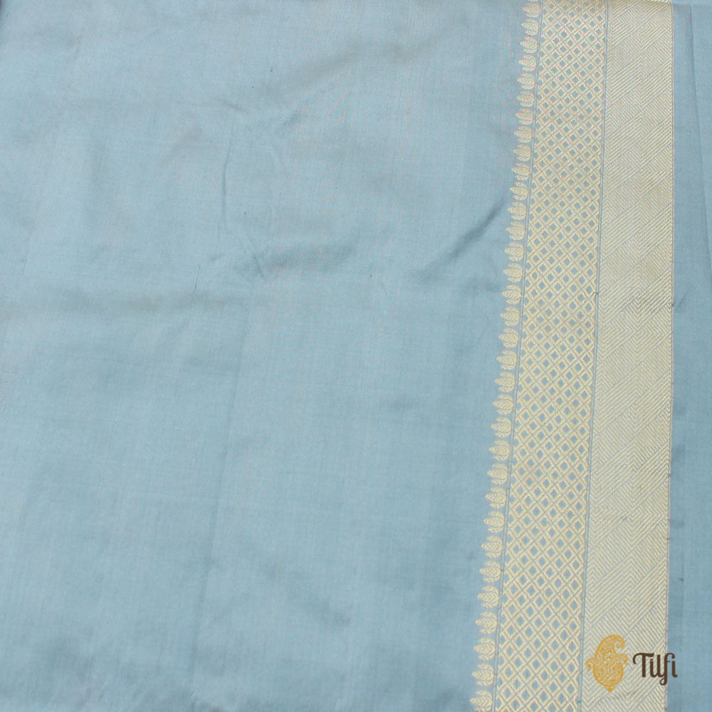Greyish-Blue Pure Katan Silk Banarasi Handloom Saree