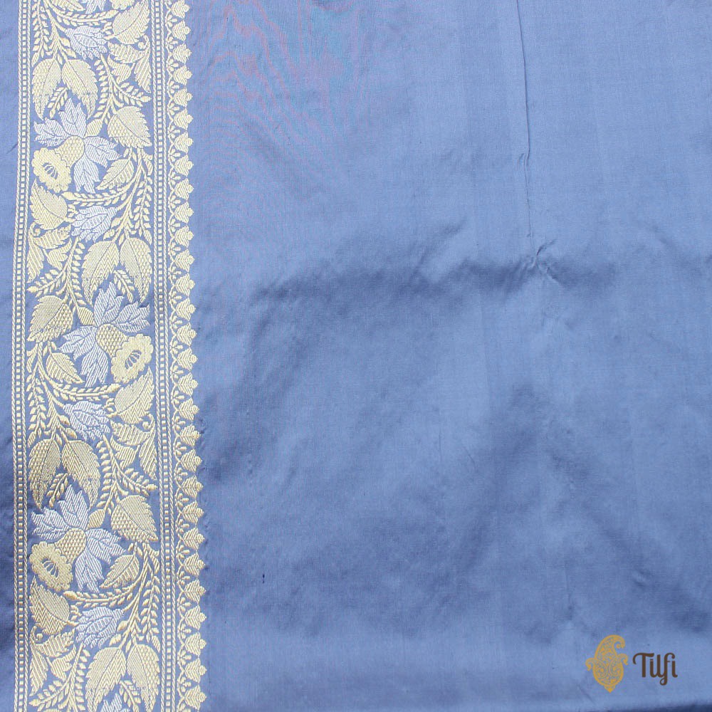 Dark Greyish-Blue Pure Katan Silk Banarasi Handloom Saree
